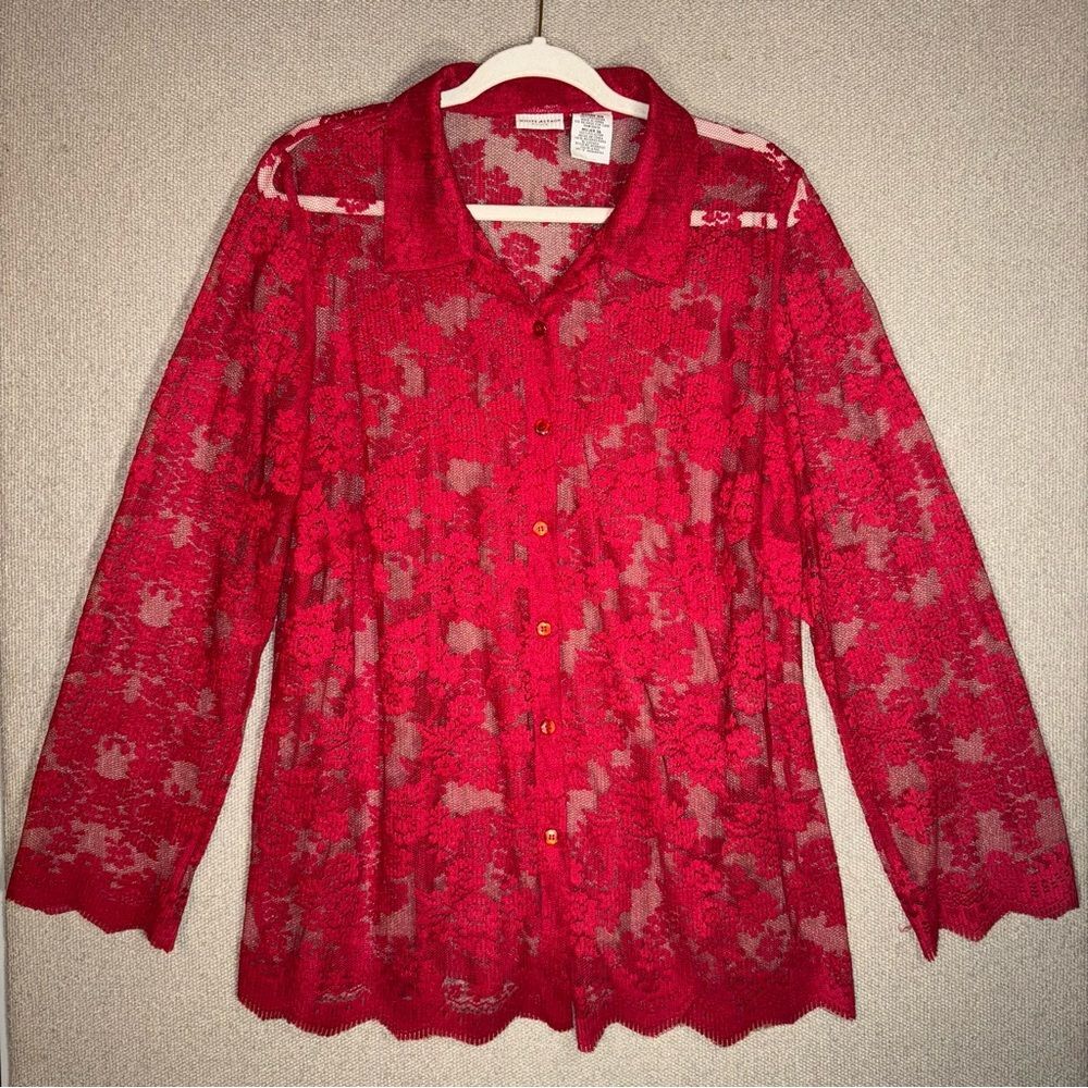 White Stag plus size 16w Red Lace button up collared Blouse